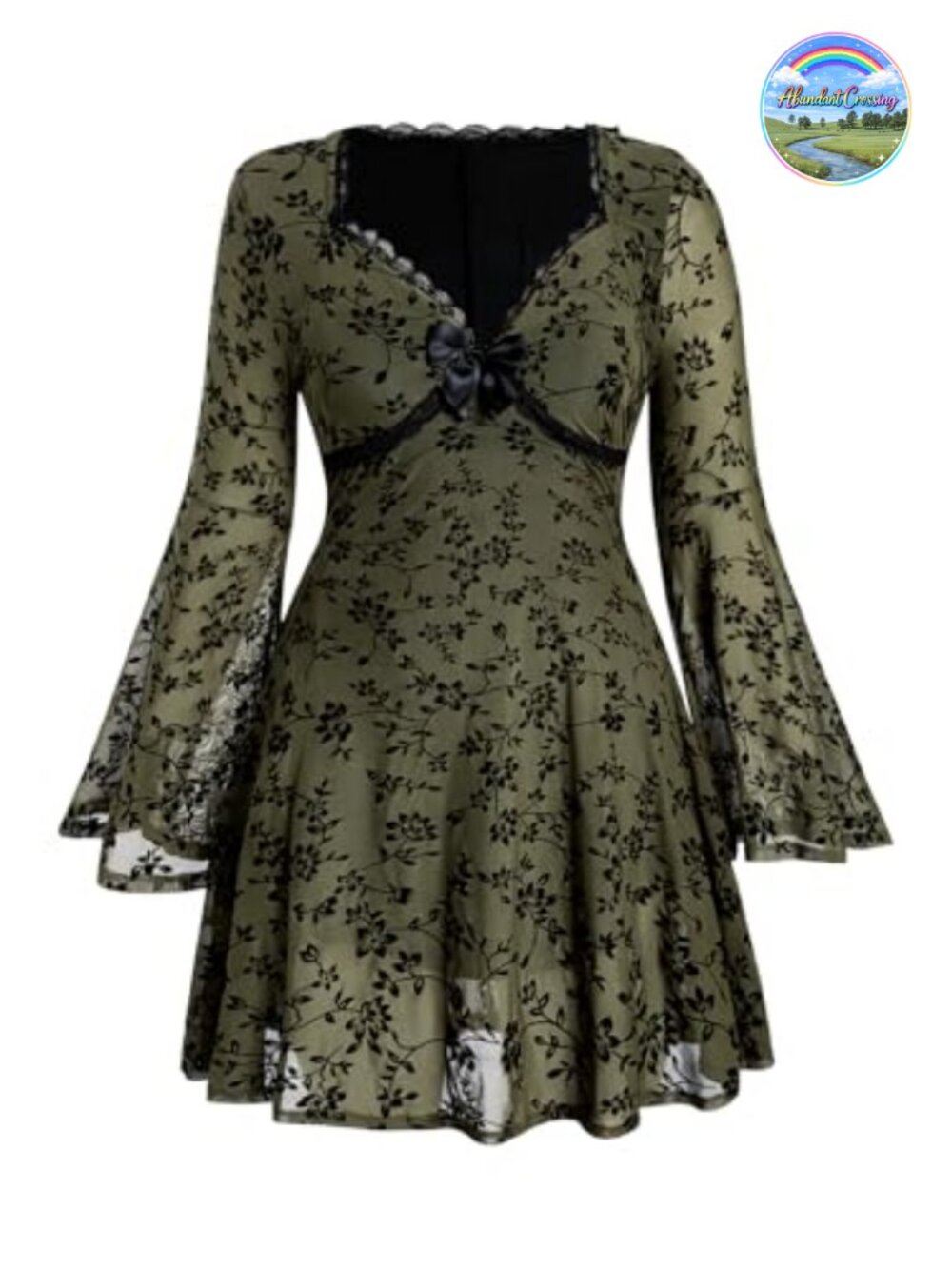 Plus Size Boho Lace Mini Dress Long Sleeve A-Line Sweetheart Neck